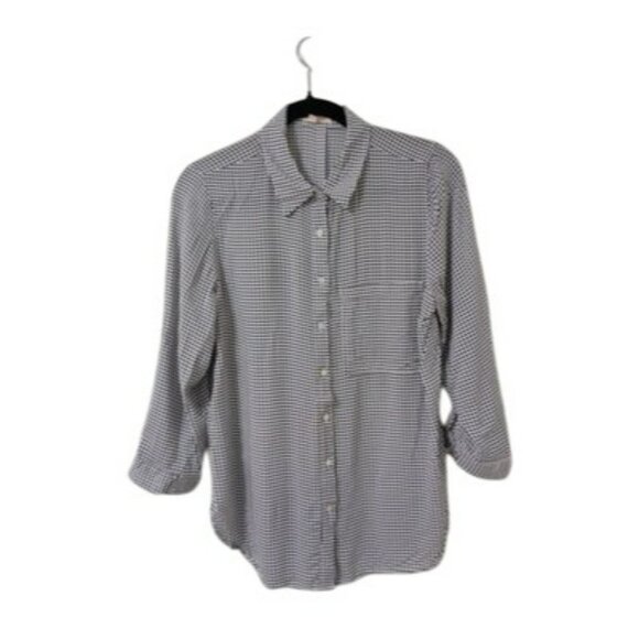 Grand & Greene Shirt S Houndstooth Pattern Womens Black & White Button-Up - Picture 1 of 10